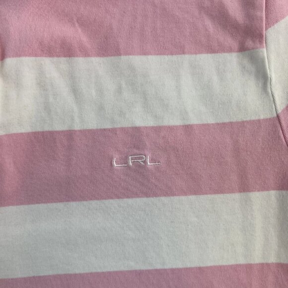 Lauren Ralph Lauren Polo Shirt Womens XL Pink White Striped Collared Rugby Top - Picture 5 of 11